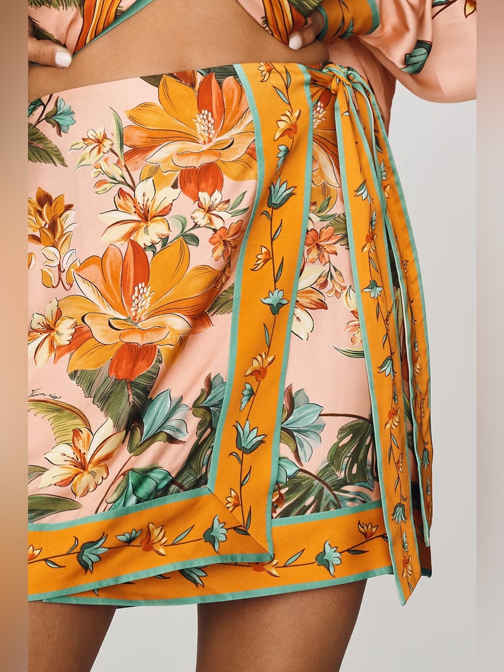 Farm Rio Birds Mini Wrap Skirt Canto Dos Passaros tropical vibrant colorful - Picture 2 of 10